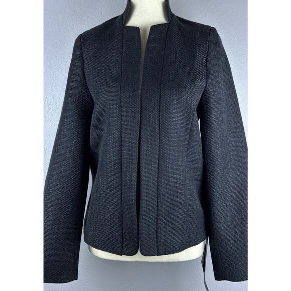 NWT Mina Self Sz L Blk Boucle Textrd Tweed Open Front Shldr Pads Seaming Blazer - Picture 2 of 13